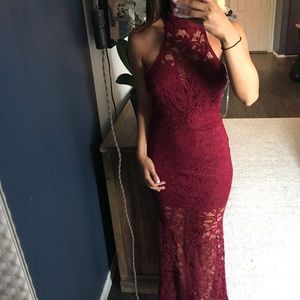 Maroon wine color maxi lace dress